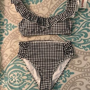 Cabana del Sol gingham high waisted ruffle bikini